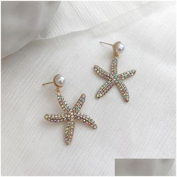 Stud Fashion Jewelry S925 Sliver Post Boucles d'oreilles Rhinstone Starfish Dangle Faux Pearl Drop Delivery Dhr7J