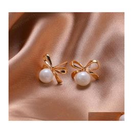 Stud Fashion Jewelry Vintage Bowknot Pearl Boucles d'oreilles Womens Cute Drop Delivery Dhfbq