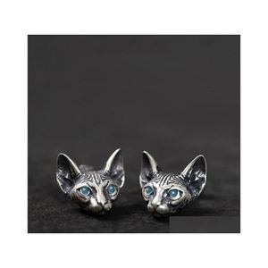 Stud Fashion Jewelry Vintage Cute Mens Womens Sier Color Sphinx Hairless Cat Stud Pendientes Drop Delivery Dh9Wh