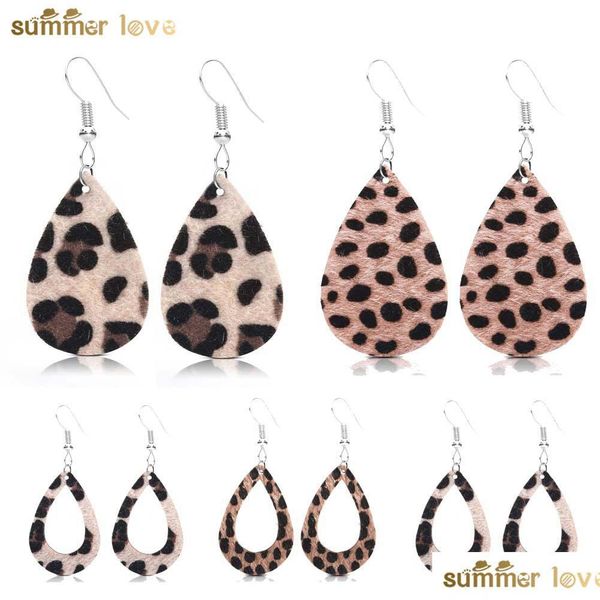 Pendientes de cuero con estampado de leopardo para mujer y niña, aretes con forma de gota de agua hueca, cueros de piel sintética, gancho colgante E Carshop2006 DHZD0