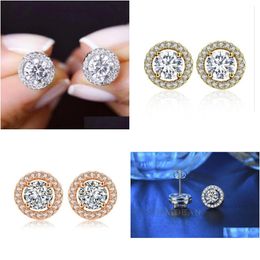 Stud Fashion Luxe 925 Sier Pin Cristaux de Rovskis 6mm Petites boucles d'oreilles en zircon pour femmes Cadeau de Noël Bijoux coréens Drop Delive Ot0Qi