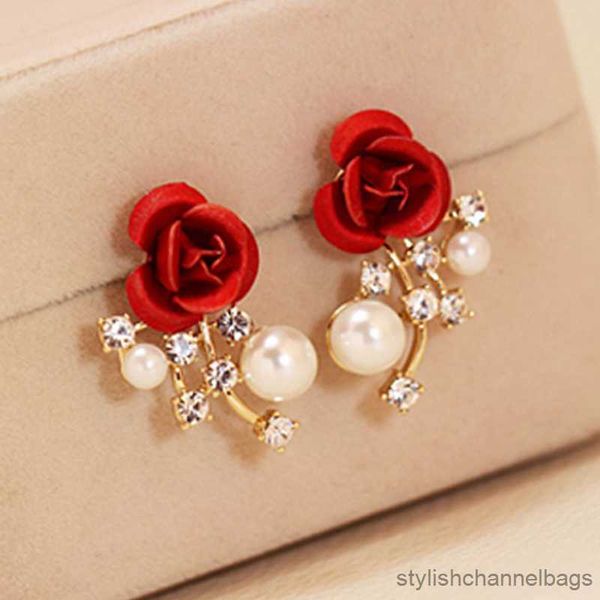 Stud Mode Rouge Rose Strass Boucles D'oreilles Pour Les Femmes Papillon Ange Ailes Perle Fleurs Boucle D'oreille Mariée Mariage Fiançailles Bijoux