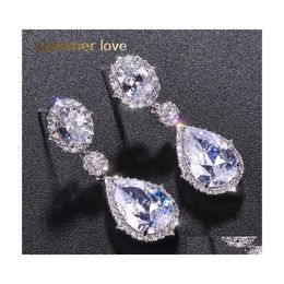 Stud Mode Sier Plaqué 3A Zircone Cubique Goutte D'eau Goutte D'oreille Pour Femmes Élégant Cuivre Incrusté CZ Cadeau Mariées Demoiselles D'honneur Livrer Dhsez