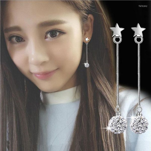 Stud Fashion Silver 925 Boucles d'oreilles pour femmes Étoile mignonne Brillant CZ Boule Perle Longue Gland Boucle d'oreille Bijoux Brincos BijouxStud Farl22