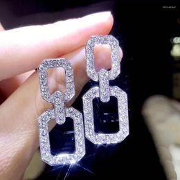 Stud Fashion Solid 925 Sterling Silver Earrings Luxury Square samengesteld Diamond bruiloft sieraden voor vrouwen Girls Groothandel Mill2222