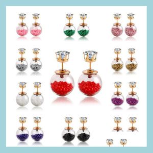 Stud Mode Style Verre Perle Zircon Boucles D'oreilles Avant Et Arrière Deux Côtés Goujons D'oreille Charme Boucles D'oreilles De Fiançailles Bijoux Paires Lot Dr Dhgqq