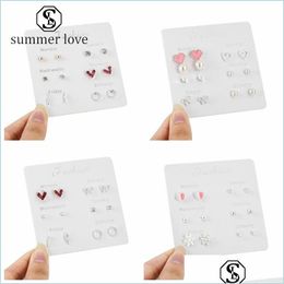 Stud Fashion Sweet Star Leaf Heart Stud Boucles d'oreilles pour les femmes Sier 6 paires / Set Exquis One Week Earring Daily Party Jewelry Gift-Y Otfwc
