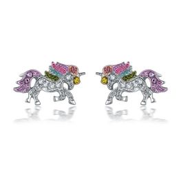 Stud Fashion Unicorn Cat Pendientes Mujeres Gilrs Colorful Zircon Ear Jewelry Niños Accesorios Drop Delivery Dh4Rp