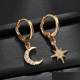 Stud Fashion Woman oorbellen 18K Gold Moon en Star Dange Charms Clasp Hoop Earring Luxe sieraden Accessoires voor Girl Wome Vipjewel Dhtyp