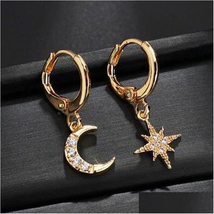 Stud Fashion Woman oorbellen 18K Gold Moon en Star Dange Charms Clasp Hoop Earring Luxe sieraden Accessoires voor meisjes Vrouwen Drop del Dhdsq