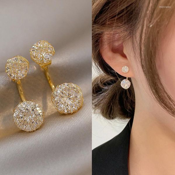 Stud Fashion Zircon pendientes delanteros y traseros para mujer 2022 joyería coreana Simple pendientes al por mayor Moni22