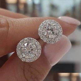 Stud Femelle Luxury Crystal Round Oreadings Vintage Sier Color Wedding Bijoux blanc Zircon Stone pour femmes 221119 Drop Livrot Dho0i