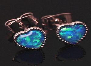 Pendientes de ópalo blanco y azul de lujo para mujer, aretes pequeños con piedra de corazón bonito, Color plateado Vintage, boda de amor 9074586