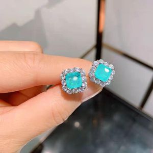 Étalon ffgems brésilien paraiba émeraude tourmaline de boucle d'oreille en argent créé carré en pierre bleue pour femmes beaux bijoux en gros cadeau de fête