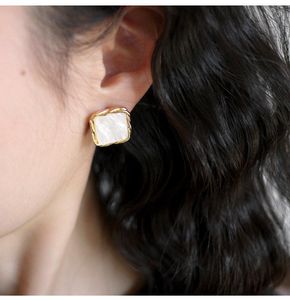 Stud FFLACELL coréen Simple Design 925 argent broche métal enveloppé géométrique carré perle boucles d'oreilles pour femmes fille bijoux