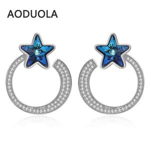 Stud Fine 925 Sterling Silver Earring Star Moon Blue Crystal Oorrings For Women Fashion Jewelry Gift Accessoires