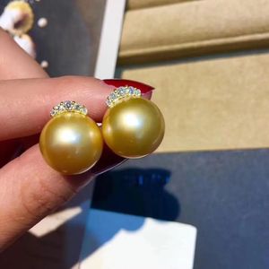 Stud Fijne Sieraden Puur 18 K Geel Goud Natuurlijke Gouden Oceaan 109mm Ronde Parel Oorbellen voor Vrouwen Fijne Parel Oorbellen