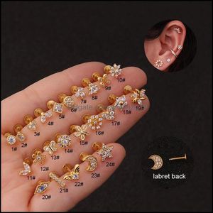 Stud Flat Labret Retour Oreille Piercing Bijoux Cristal Cz Mini Cartilage Helix Daith Conch Rook Tragus Boucle D'oreille Drop Delivery Boucles D'oreilles Dhx6O