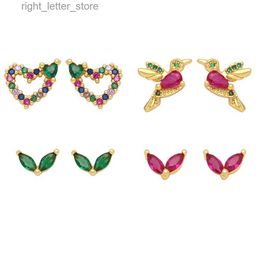 Stud FLOLA multicolore CZ cristal coeur oreille goujons cuivre plaqué or broches Fuchsia oiseau boucles d'oreilles pour femmes petits bijoux ersr42 YQ231128