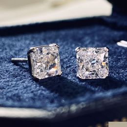 Stud Flower Cut 2Ct Diamond Earring 100% Echt 925 Sterling Sier Sieraden Promise Engagement Wedding Oorbellen Voor Vrouwen Mannen Drop Delive Dhunu