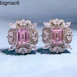 Stud Flower Lab Pink Diamond Stud Earring 100% echte Sterling Sier Promise Wedding Earrings For Women Bridal Party Sieraden Gift