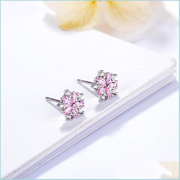 Stud Fleurs Strass Boucles D'oreilles Sakura Zircon Cuivre Goujons Mode Tempérament Femmes Bijoux Accessoires Nouveau 4 3Gma N2 Drop Dhqzg