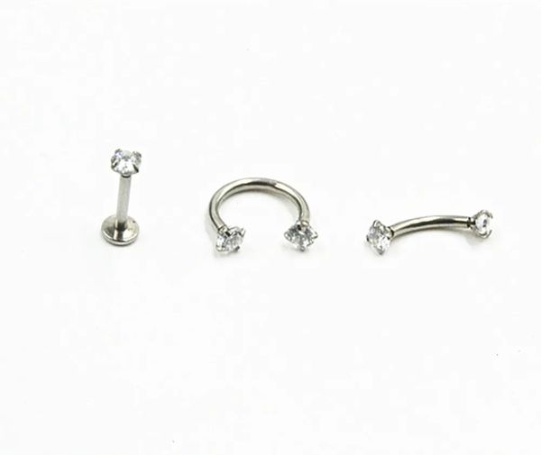 Stud Envío gratuito LOT50pcs 16g Joyería del cuerpo Piercing -CZ Labio brillante Labret Anillo Oreja Helix Bar Labio Ceja Nariz Piercing Redondo CZ 231020