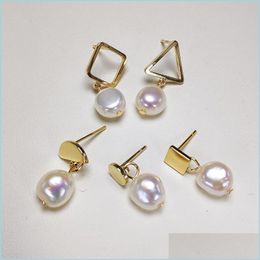 Boucles d'oreilles en perles baroques étouffantes Baroque Baroque 14K remplissage de 8 à 9 mm Boucle d'oreille pour les femmes Géométrique DIY Mariage Cadeau de gouttes