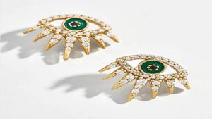 Boucles d'oreilles en émail creux de cristal complet pour les femmes Fashion Petit œil vert Or Brands d'oreille Gift6598299