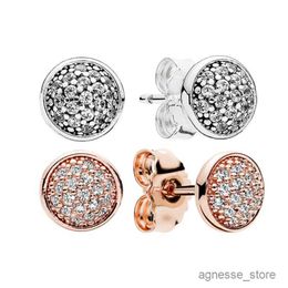 Stud Full Diamond Disc Stud Earring Set Rose Gold Hip Hop sieraden voor vrouwen Heren met origineel voor Sterling Silver Girlfriend Gift Oorbellen R230619