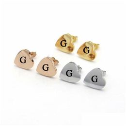 Stud G Gold Heart Earring Femmes Rose Couple de flanelle Sac en acier inoxydable 10 mm Body Bielry Gifts For Woman Accessories Drop D Dha5d