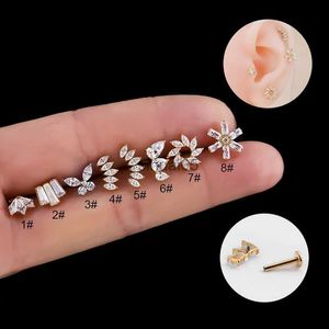 Stud G23 Titanio Hilo interno Piercing Labret Labio Studs Pendiente Corona Mariposa CZ Helix Concha Cartílago Oreja Tragus Joyería del cuerpo YQ231026