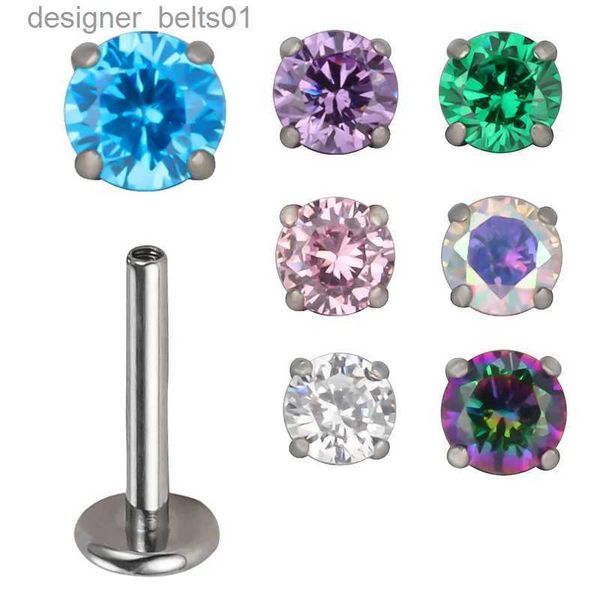 Stud G23 Titanium PIERC Ear Lip Studs con circón circular Top Labret Nariz Stud Pendientes roscados Tamaño múltiple Body Piercing JewelryL231117