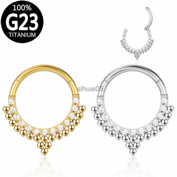 Stud G23 Titane Septum Clicker Zircon Clusters Boule Oreille Cartilage Helix Boucles D'oreilles Segment Chargé Nipple Piercing Nez Anneau Bijoux YQ231026