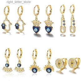 Stud GATTVICT Punk Retro Turkije Zirkoon Evil Eye Dangle Oorbellen voor vrouwen Geometrische veiligheidsspeld Fatima Hand Drop Earring Sieraden Nieuw YQ231128