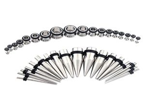 Stud Gauge 36pcsset 316l stalen taps en tunnels oor stretching kit lichaamssieraden3370024