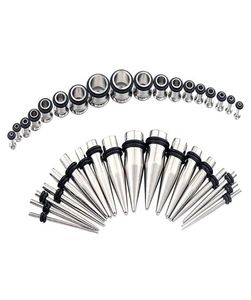 Stud Gauge 36pcsset 316l stalen taps en tunnels oor stretching kit lichaamssieraden7271160