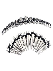 Juego de 36 piezas de calibre de perno, conos y túneles de acero 316l, kit de estiramiento de oreja, joyería corporal 6144792