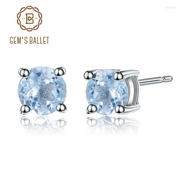 Stud Gem's Ballet 6mm 2.11Ct Pendientes redondos de piedras preciosas de topacio azul cielo natural 925 Plata 585 14K 10K 18K Oro para mujeres Stud