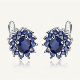 Stud Gem's Ballet 1 89ct Natural Blue Sapphire oorbellen Pure 925 Sterling Silver Flowers Vintage voor vrouwen Fijne sieraden 221111