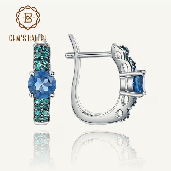 Stud GEM S BALLET 925 boucles d'oreilles en argent sterling avec pierre de naissance ronde naturelle topaze bleue de Londres large style pavé déclaration pour femme 230309