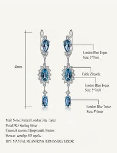 Stud GEM039S BALLET 4 88Ct Natuurlijke London Blue Topaz Edelsteen Oorbellen 925 Sterling Zilveren Bloem voor Vrouwen Fijne Sieraden 22613985