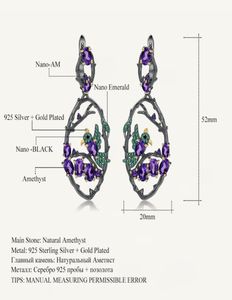 Stud Gem039S Ballet 6 26CT Natural Amethyst Earrings sieraden Real 925 Sterling Silver Handmade Bird Drop for Women Wedding 22101415101