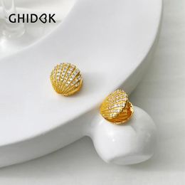 Stud GHIDBK Mooie 14K goud verzilverde schelp clip op oorbellen met cz stenen ingelegd strand vakantie sieraden trendy 230928