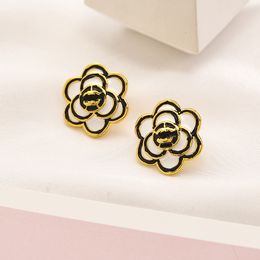 Boucles d'oreilles à fleurs noires plaquées or pour femmes, bijoux de styliste, amour de mariage, en acier inoxydable, cadeaux, 2023