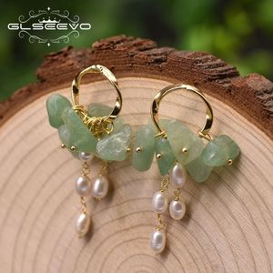 Stud GLSEEVO 925 Sterling Zilver Jade Natuurlijke Zoetwater Witte Parel Drop Oorbellen Oor Pin Vrouw luxe Design Sieraden Gift GE0991C 230801