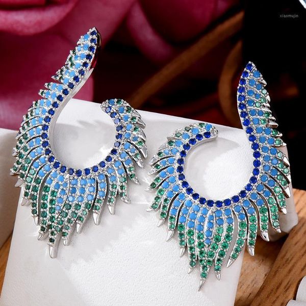 Stud GODKI Boucles d'oreilles de déclaration de plumes à la mode pour femmes de mariage cubique zircon tricolore bijoux accessoires 2022