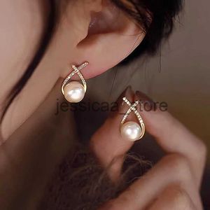 Stud Goud Kleur Metalen Mode Koreaanse Parel Oorbellen Voor Vrouwen SparklZircon Hanger Manchet Clip Oorbellen WeddParty Sieraden Geschenken J231127