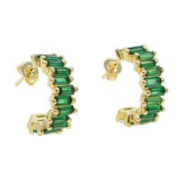 Stud Gold Filled Classic Geometry Hoop Earring Gree Color Rainbow Cz Crystal Statement Sieraden voor dames Meisje Elegantie Sierlijke oorbel Q240402