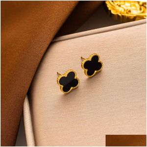 Stud Gold Ploated Designer Earring 4/vier blad klaver sieraden mode charme dames studs cadeau hoogwaardige drop levering oorbellen ot5xq